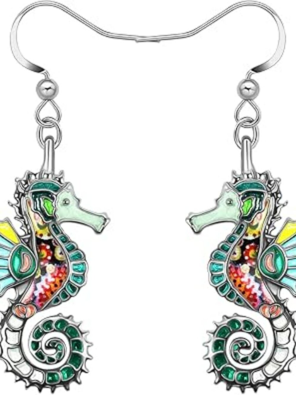 NEW Enamel Alloy Cute Seahorse Earrings Dangle Fun Beach Earrings Summer